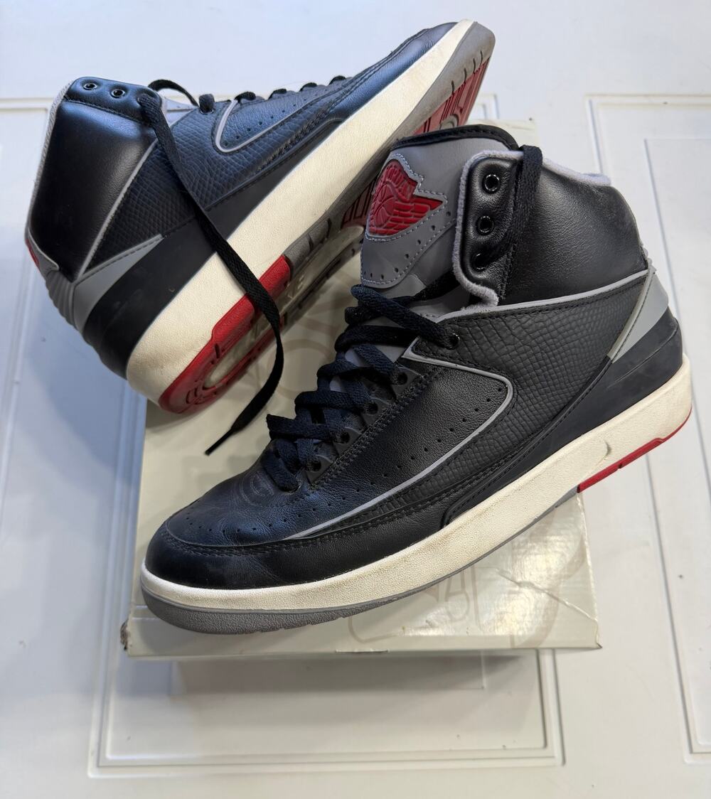 Nike Air Jordan 2 Mens Sz 10 Black Cement Gray Red Shoes Sneakers + Box